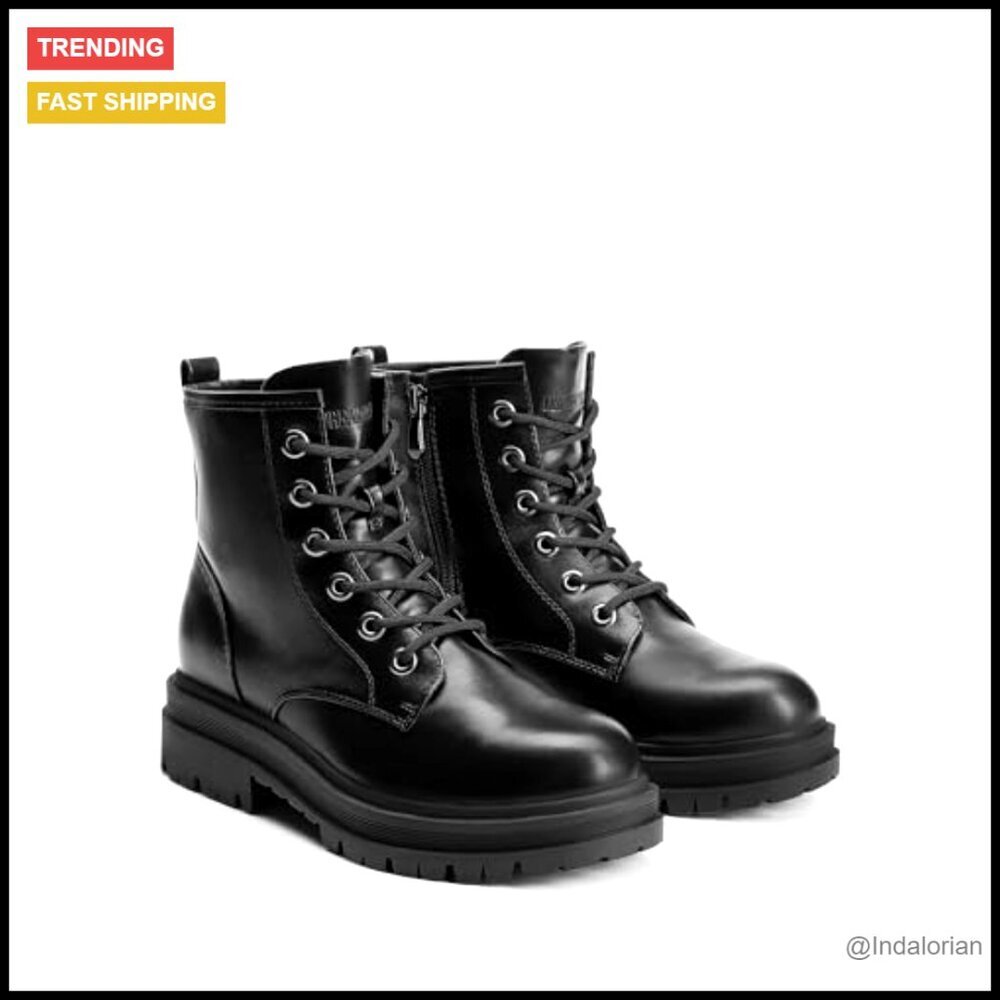 Combat Boots Lace-Up Platform Ankle Booties Side Zipper Lug Sole Retro Chic - Picture 6 of 7